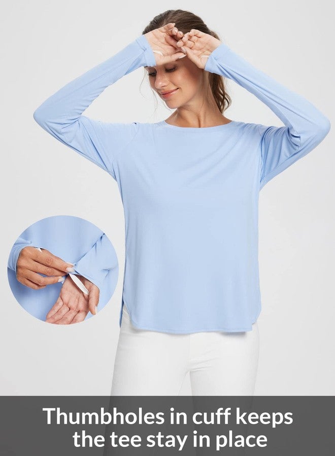 baleaf Workout Tops for Women, UPF 50+ Long Sleeve Sun Shirts, Lightweight Hiking Tops, Quick Dry, UV Protection Outdoor Clothing Light Blue M - Image 4